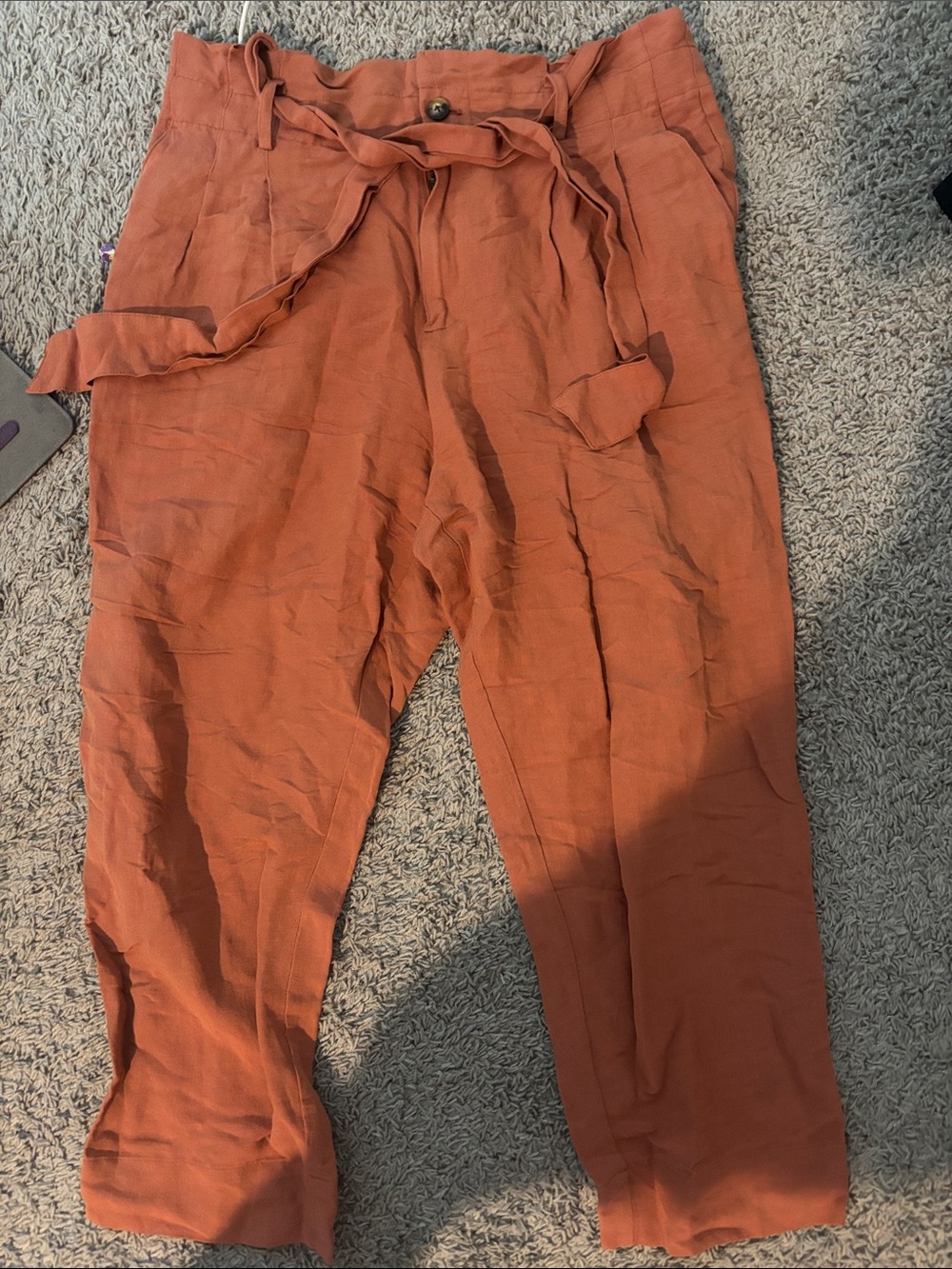 Madewell Rust Orange Paperbag Waist Cropped Pants